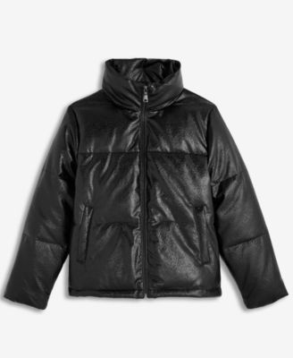 Women's Textured Faux-Leather Puffer Coat
