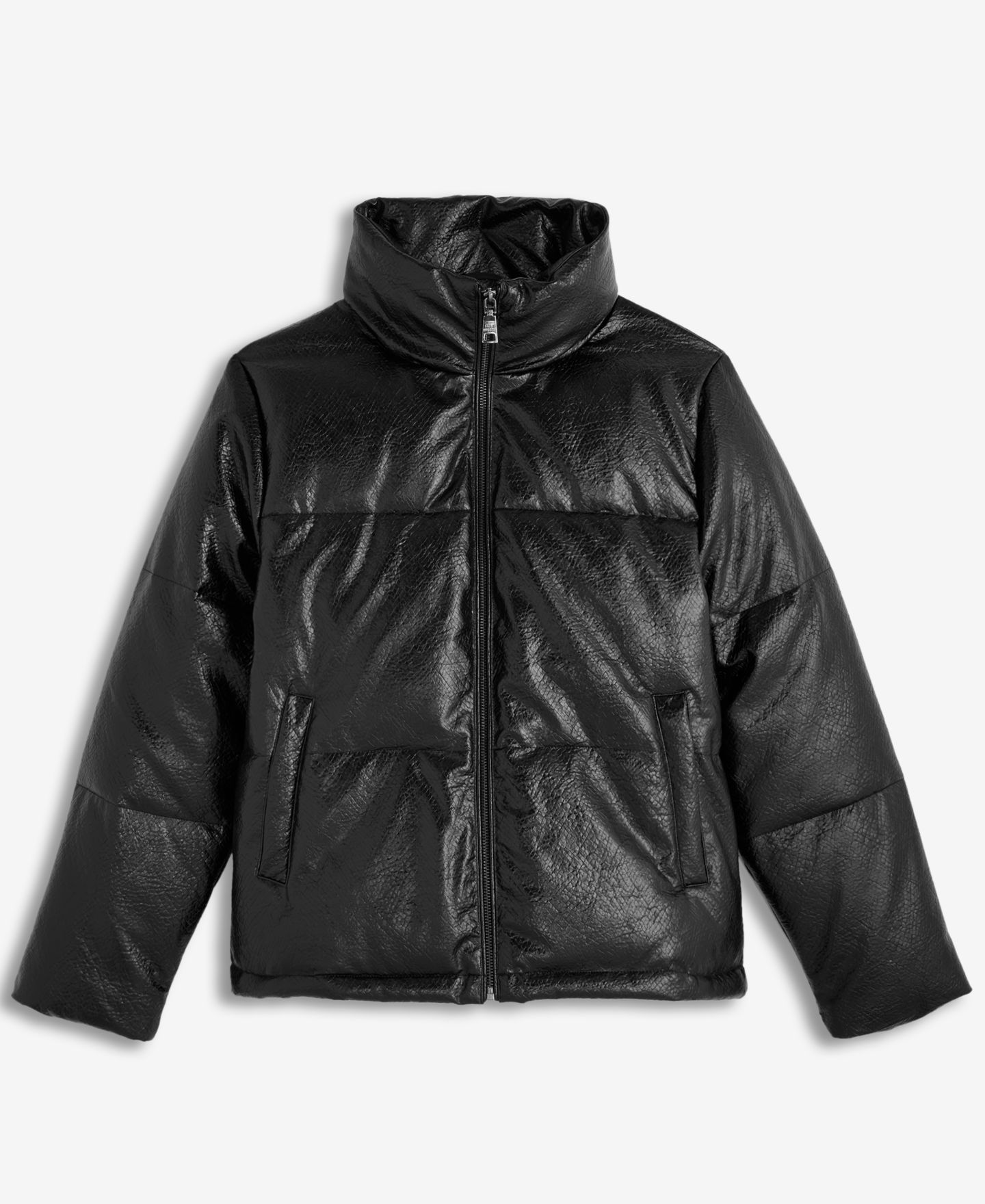 Женская куртка Steve Madden Textured Faux-Leather Puffer, цвет: Чёрный змеиный — фото 6
