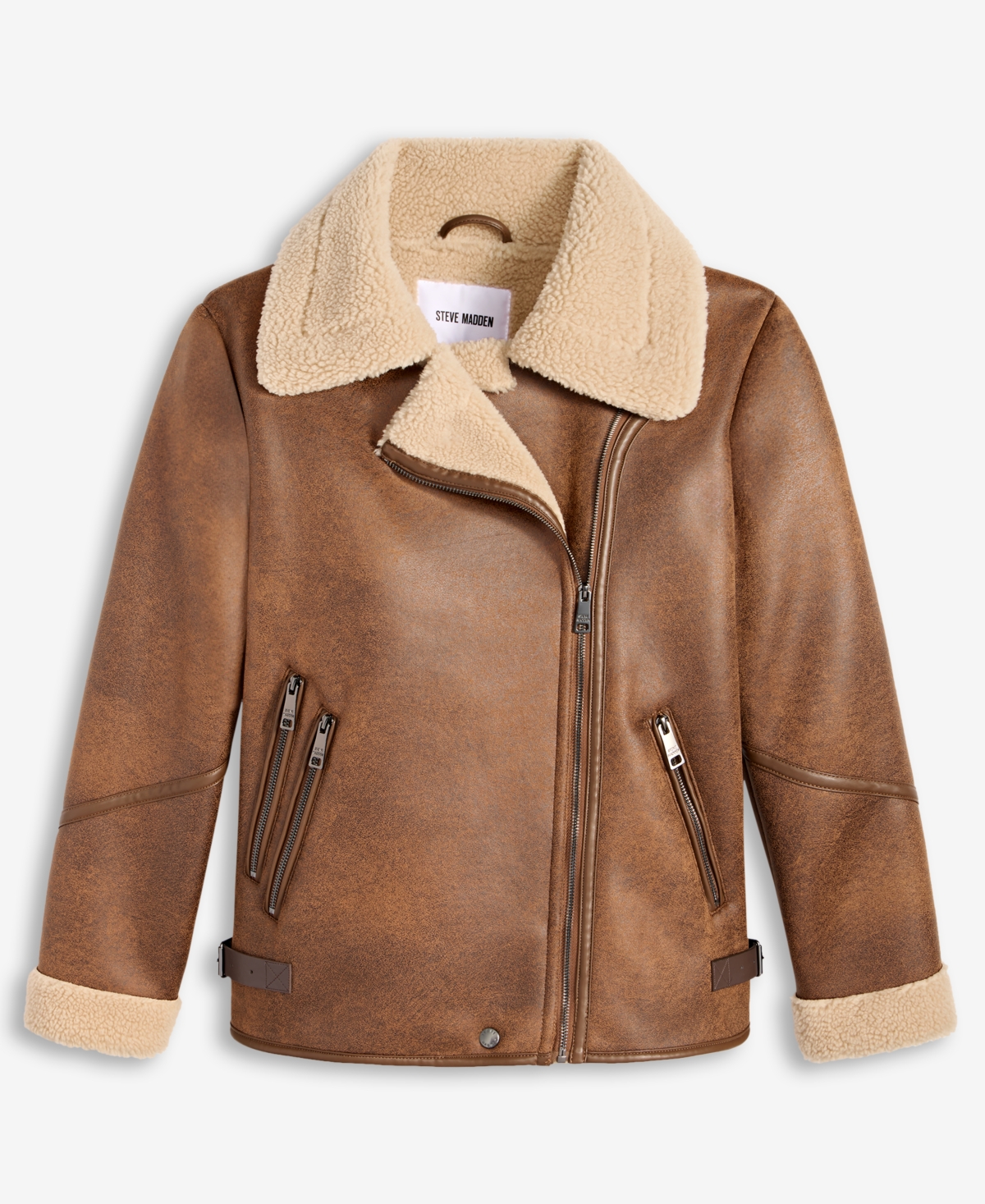 Steve Madden Women's Asymmetric Faux-shearling Coat In Brown