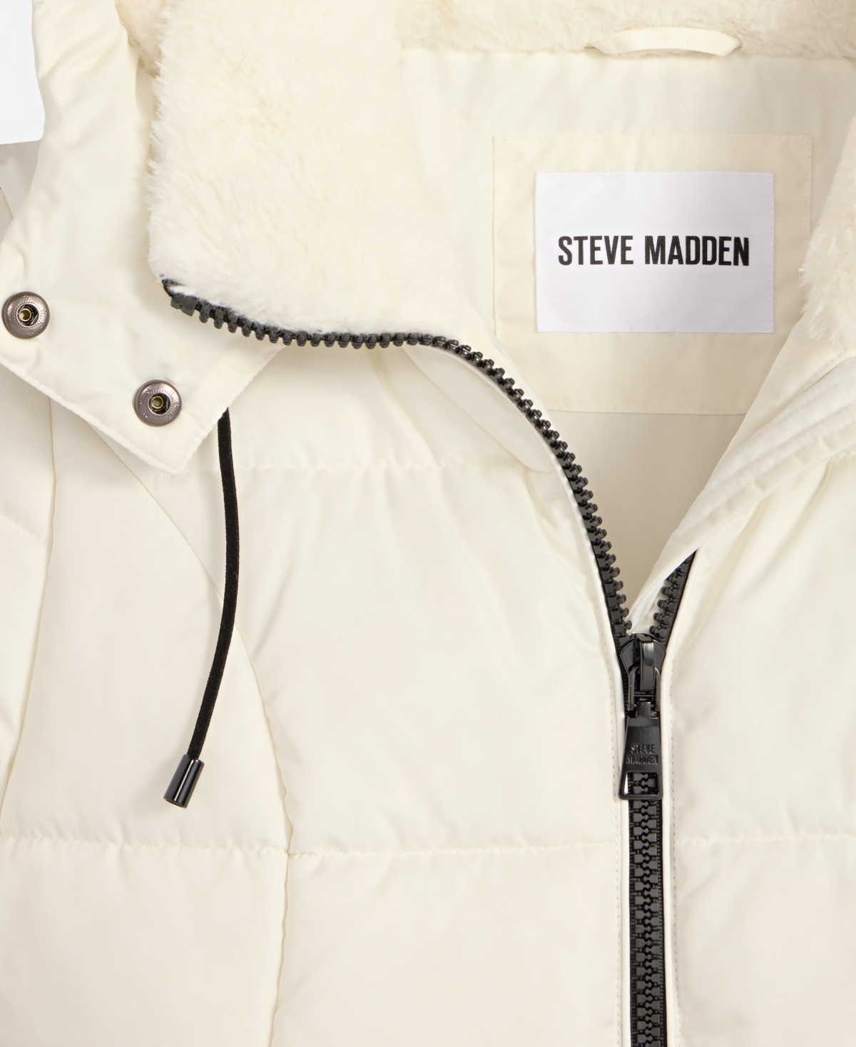 Steve Madden Women's Faux-fur-trim Hooded Puffer Coat In White