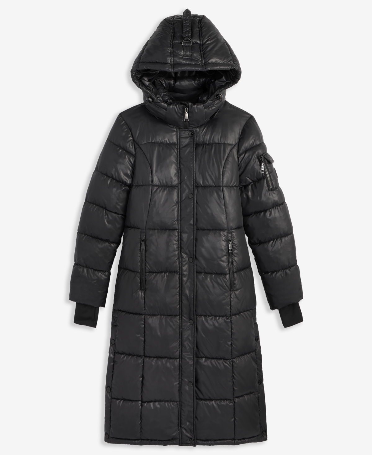 Steve Madden Women's Shiny Hooded Maxi Puffer Coat In Black