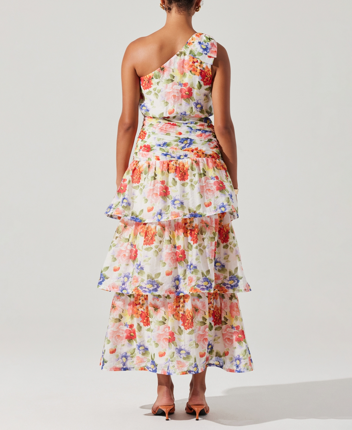 Astr The Label Natali Floral Print One-shoulder Tiered Dress In Multi
