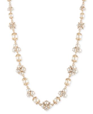 Marchesa - Gold-Tone Crystal & Imitation Pearl Collar Necklace, 16" + 3" extender