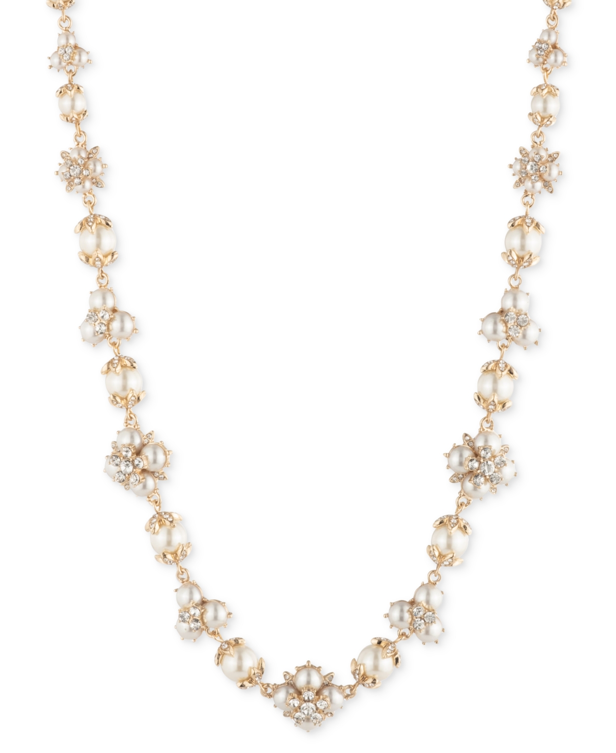 Gold-Tone Crystal & Imitation Pearl Collar Necklace, 16" + 3" extender - White