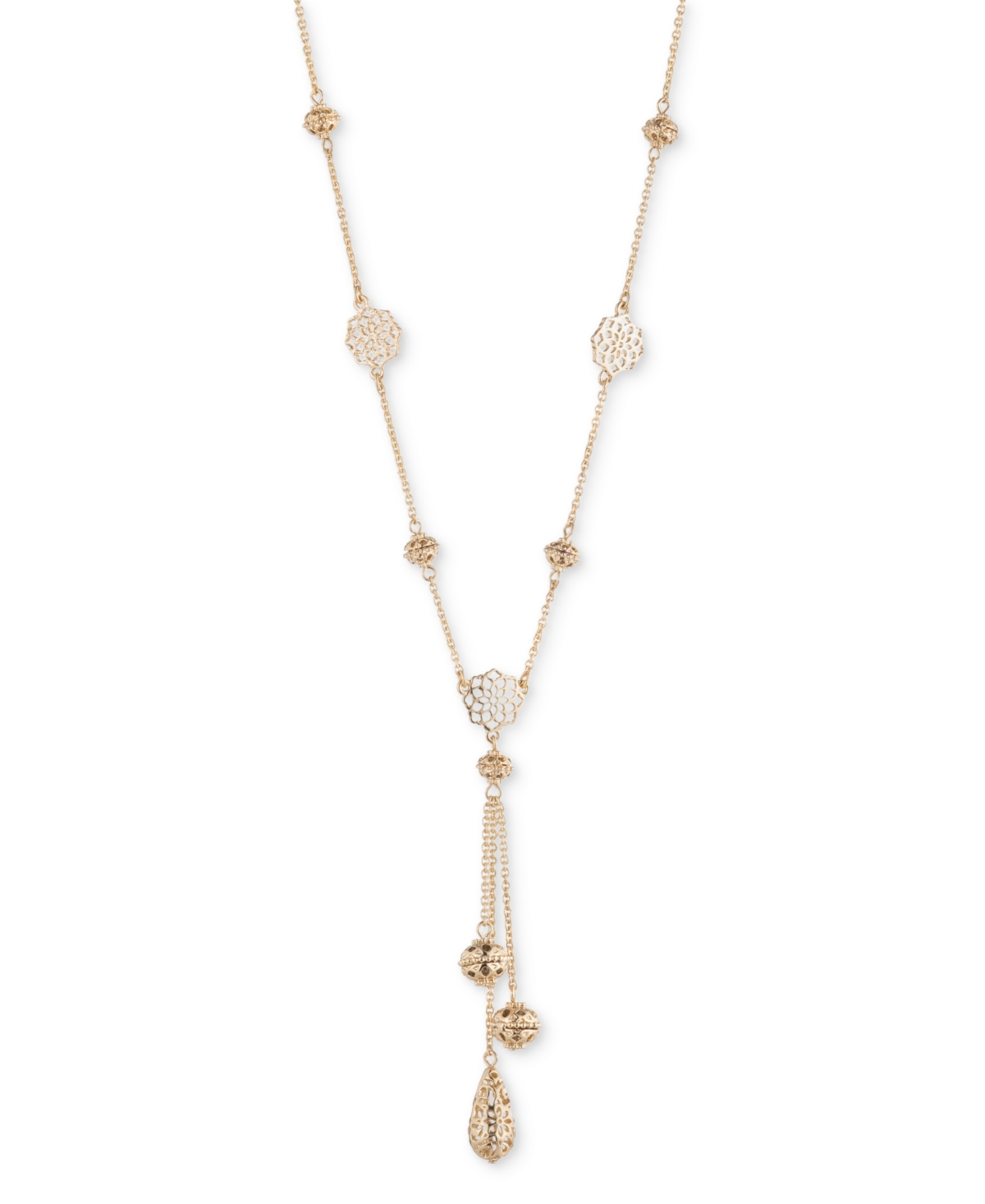 Gold-Tone Filigree Lariat Necklace, 16" + 3" extender - Gold