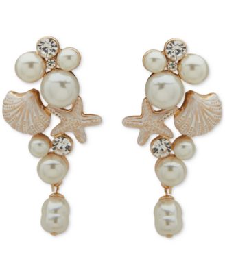 lonna & lilly - Gold-Tone Crystal & Imitation Pearl Sea-Motif Drop Earrings