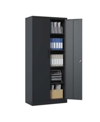 72&amp;#x22; Black Metal Garage Storage Cabinet with 4 Shelves and Doors