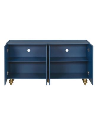 Navy Blue Fluted Sideboard Buffet with 4 Doors