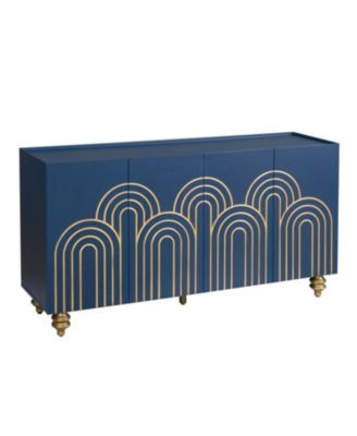 Navy Blue Fluted Sideboard Buffet with 4 Doors