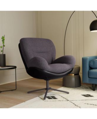 Chenille Lounge Chair with Faux Leather & Metal Base