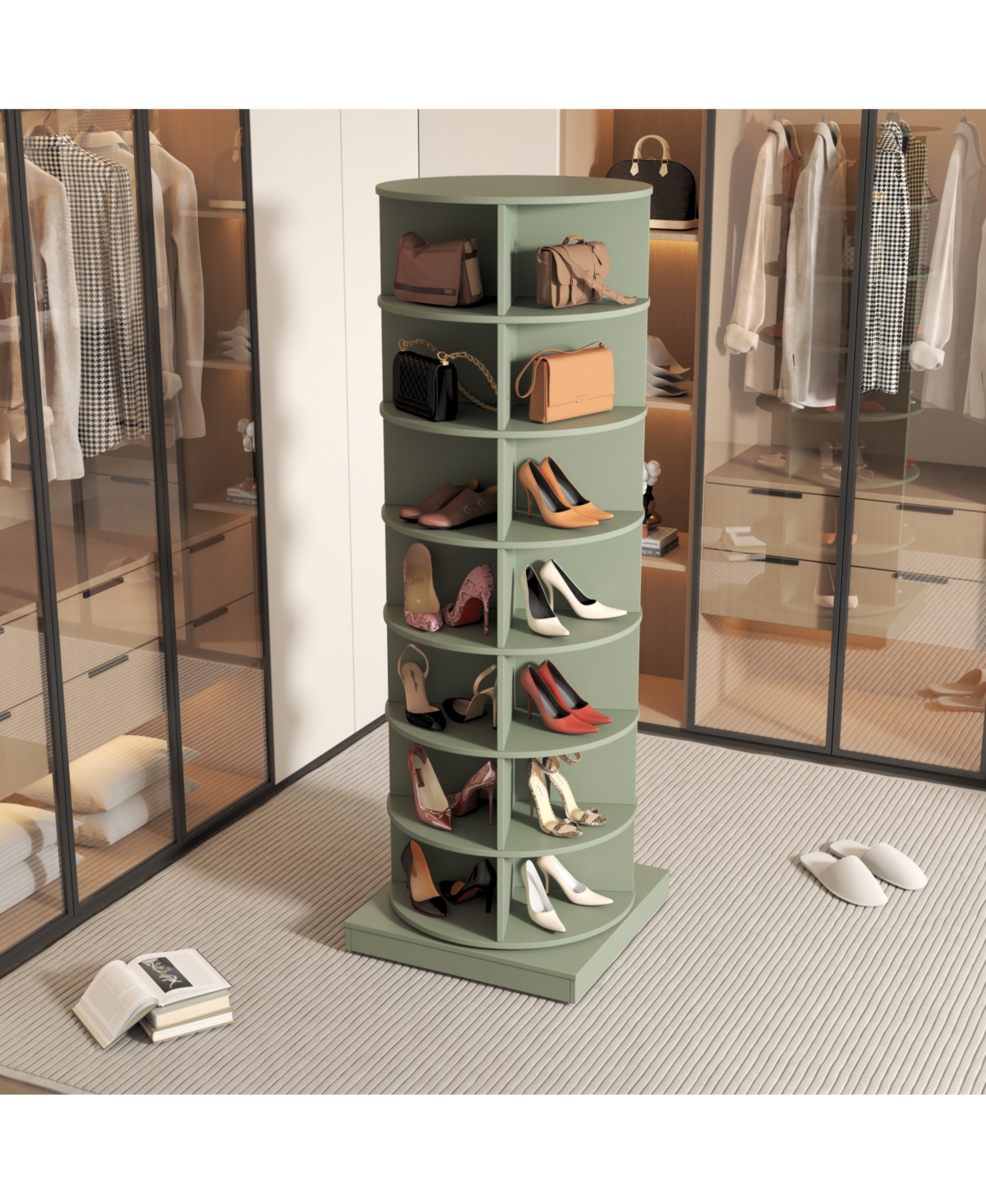 Streamdale Furniture Green 360 Rotating shoe cabinet 7 layers