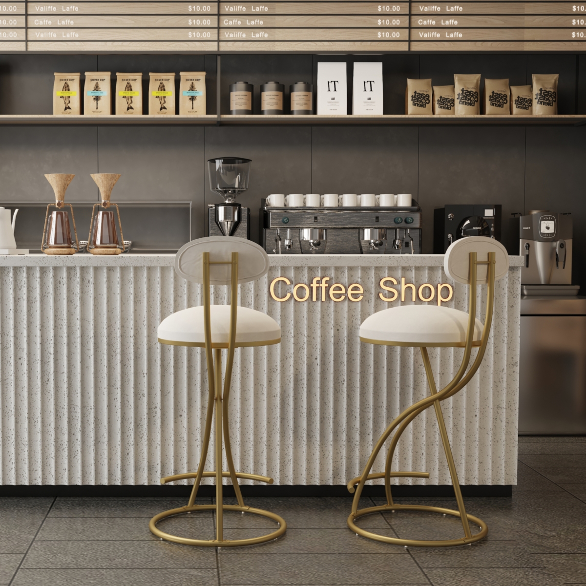 Streamdale Furniture Stylish and Comfortable Velvet Barstools with Anti-Slip Pads and Metal Frame