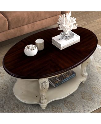 Living Room Coffee Table Set, Coffee Table & Two End Side Table 3-Piece Set for Office, Living Room, Apartment, Beige and Espresso Top