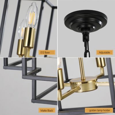 8-Lights Black & Gold Lantern Tiered Pendant Light Fixtures, Industrial Farmhouse Hanging Chandelier (No Bulbs)