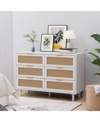 43.31"6-Drawers Rattan Storage Cabinet Rattan Drawer,for Bedroom,Living Room,White