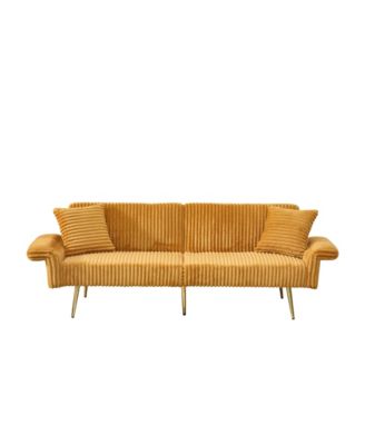 79 inch corduroy sofa bed, foldable double sofa bed with folding armrests, suitable for living rooms and small spaces