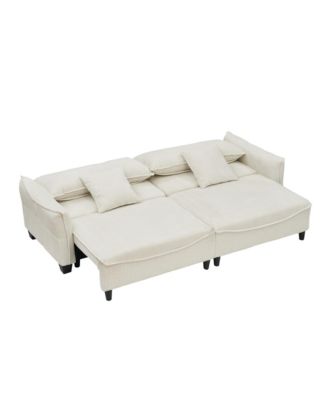 Beige Corduroy Sofa Bed with Pillows for Living Room