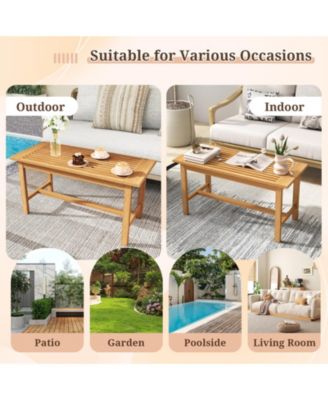 Patio Coffee Table 36 Inch Rectangular Outside Side Table with Slatted Tabletop