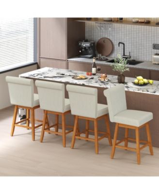 27 Inch Counter Height Bar Chairs with Rubber Wood Legs Set of 2-Beige