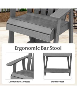 HDPE Patio Chair with Armrest and Footrest for Indoor Outdoor-Gray