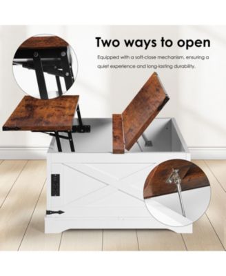 80cm MDF Lift-Top Barn Door USB Charging Coffee Table