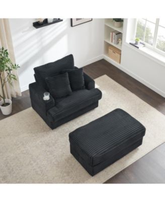 Streamdale Corduroy Armchair & Ottoman Set with Cup Holder
