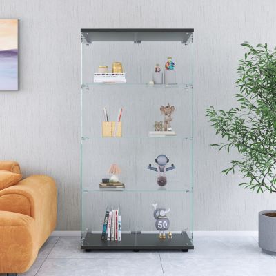 Black 4-Shelf Glass Display Cabinet