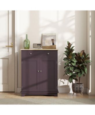 Sideboard with Solid Wood Countertop, Modern Kitchen Storage Cabinet, Coffee Bar Cabinet with 2 Drawers, Doors and Adjustable Shelf, Coffee