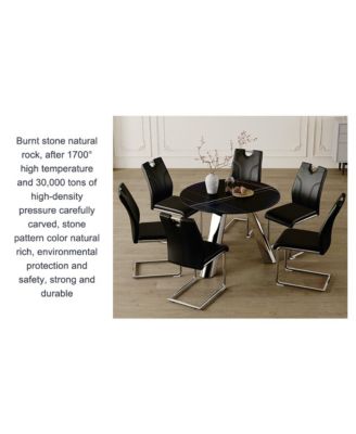 Round Table and Black Dining Chairs Set with Silver Legs