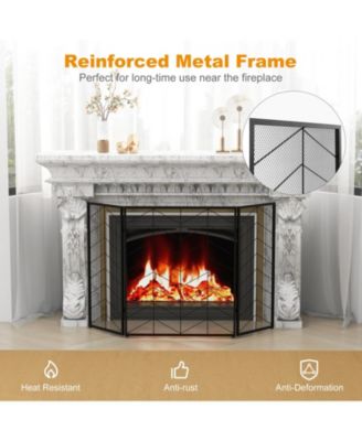 52 x 31 Inch Fireplace Screen with Chevron Herringbone Pattern