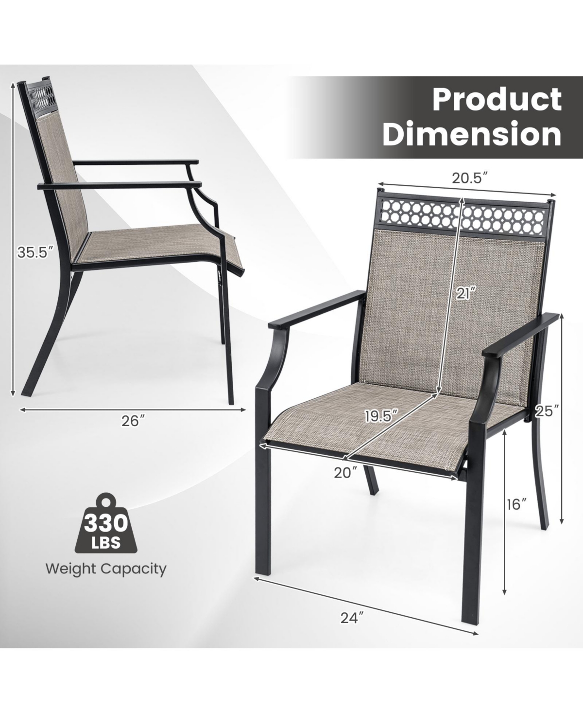 Patio Chairs Set of 2 with All Weather Breathable Fabric