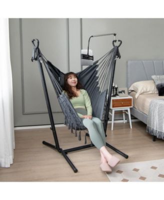 Height Adjustable Hammock Chair with Phone Holder and Side Pocket