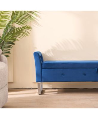 Navy Velvet Storage Bench with Armrests - 67.91" Wide