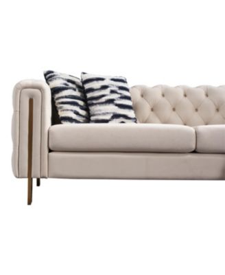  1 Pc  Velvet  Tufted, Chesterfield Style, Gold Metal Legs, Removable Cushions, Includes Pillows  84.25"W Living Room Sofa