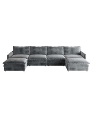 Corduroy 4-Seater Cloud Couch with Footrests & Cushions