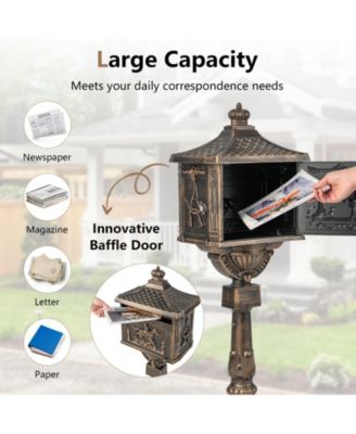 Retro Cast Aluminum Mailbox Security Postal Letter Box with Baffle Door