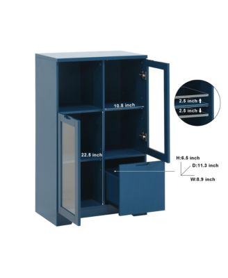 Blue Wooden Floor Cabinet with Glass Doors