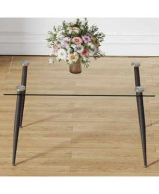 Modern 4-6 Seats Metal Legs Glass Dining Table