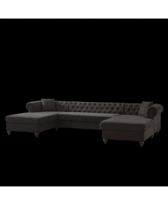 Modern Chenille 3-Piece U-Sofa with Chaise Longue