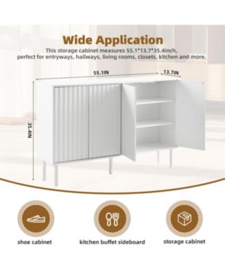 Cream Sideboard with 4 Fluted Doors and 5 Wood Legs