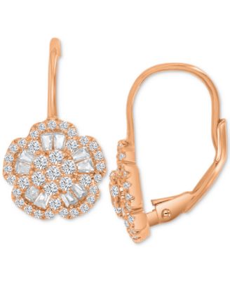 Macy's - Cubic Zirconia Round & Baguette Flower Motif Leverback Drop Earrings