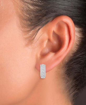 Cubic Zirconia Small Hoop Earrings in Sterling Silver, 0.66" 