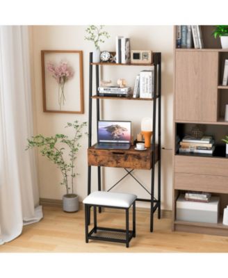 Ladder Vanity Desk Set with Flip Top Mirror and Cushioned Stool