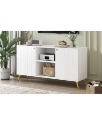 Modern TV Stand with Adjustable Shelf, Metal Legs, and Anti-Tip Safety