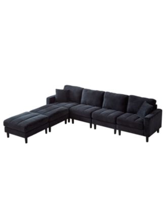 Streamdale Oversized U-Shaped Corduroy Sectional Sofa with Ottomans (Black)