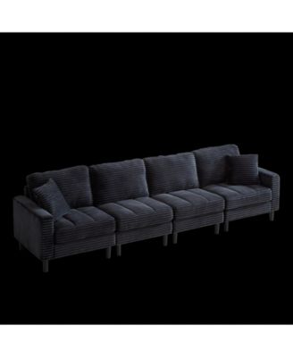Streamdale Oversized U-Shaped Corduroy Sectional Sofa with Ottomans (Black)
