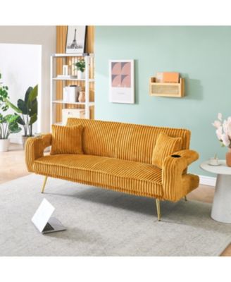 Streamdale White Corduroy Sofa with Pillows - Minimalist Living Room/Study