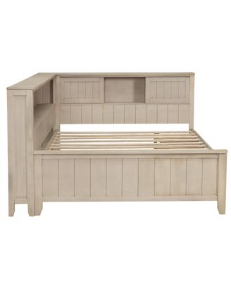 Full Size Wood Daybed with Storage Shelves and 3 Drawers, Antique White Milk
