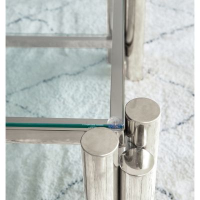 50" Stainless Steel Tempered Glass and Storage Coffee Table