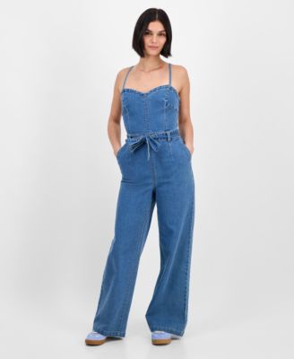 Tinseltown - Juniors' Sweetheart-Neck Sleeveless Denim Jumpsuit